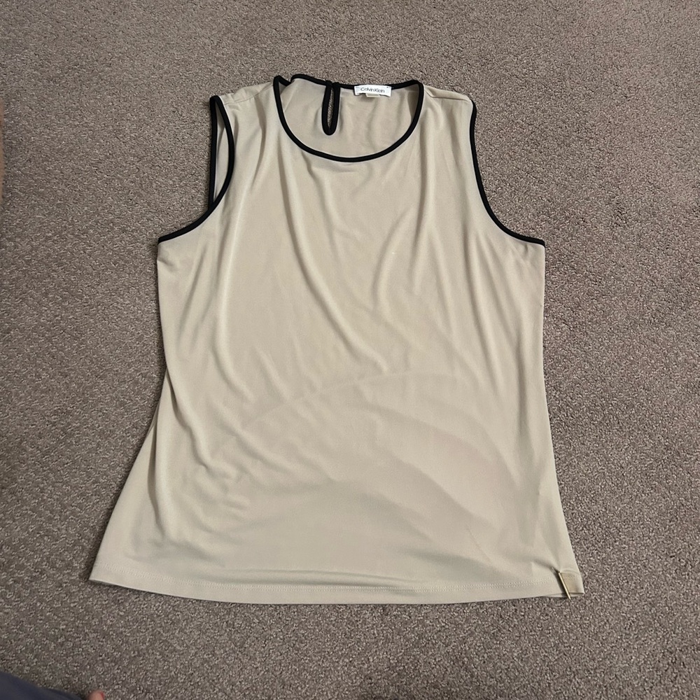 Calvin Klein Cream Tank Top with Black Trim